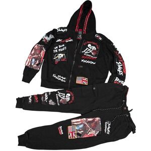 Heritage America Men L Gothic Punk Patchwork Hoodie Set Edgy Urban Moto Hip‎ Hop